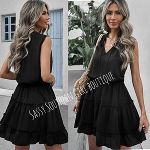 🆕⭐ Boho black ruffle sleeveless mini dress